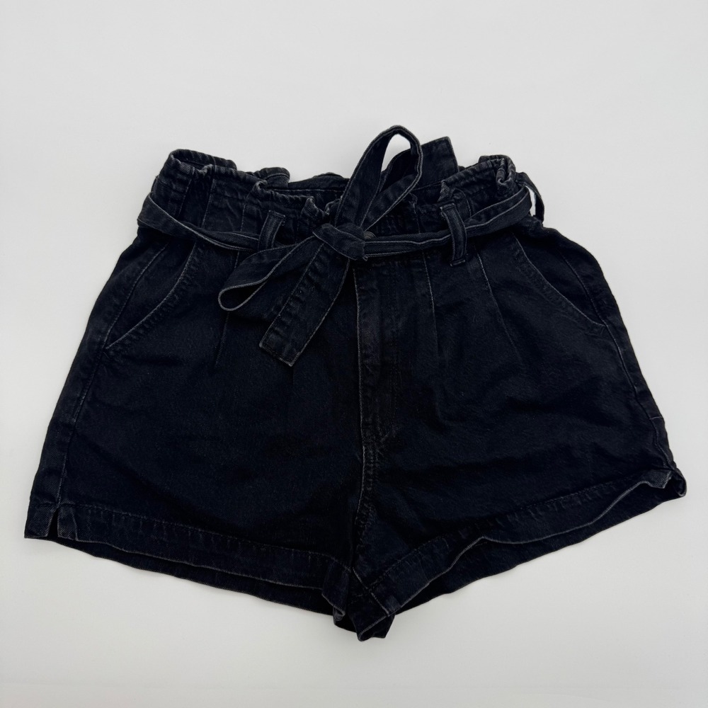 American Eagle Womens Black Paperbag Waist Mom Shorts Size 2 Tie Belt High Rise